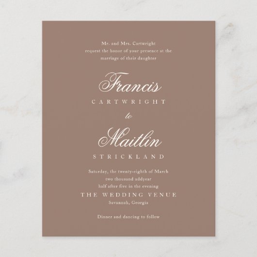 Elegant Brown Romantic Wedding Invitation (Voorkant)