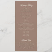 Elegant Brown Romantic Wedding Programmakaart (Achterkant)