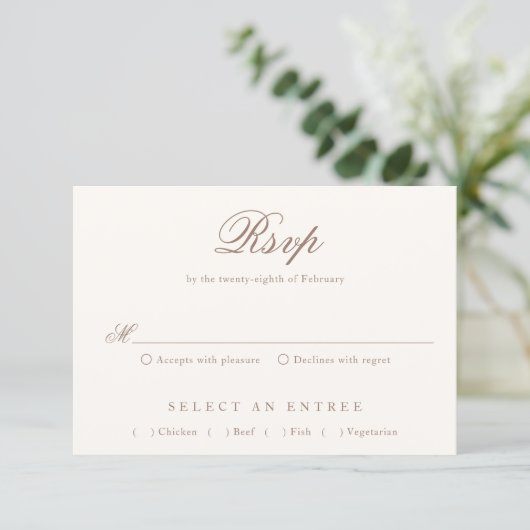 Elegant Brown Romantic Wedding RSVP Kaartje (Staand voorkant)