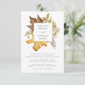 Elegant Brown Rustic Autumn Leaves Fall Wedding Kaart (Staand voorkant)