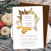 Elegant Brown Rustic Autumn Leaves Fall Wedding Kaart
