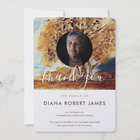 Elegant Brown Rustic Autumn Trees Foto Sympathie Bedankkaart (Voorkant)