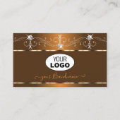 Elegant Brown Squiggles Sparkle Diamonds met Logo Visitekaartje (Voorkant)