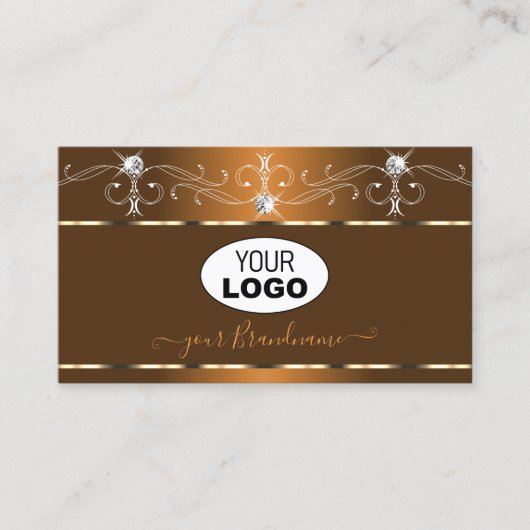 Elegant Brown Squiggles Sparkle Diamonds met Logo Visitekaartje (Voorkant)