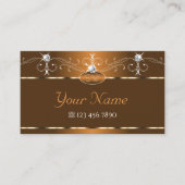Elegant Brown Squiggles Sparkle Diamonds Monogram Visitekaartje (Voorkant)