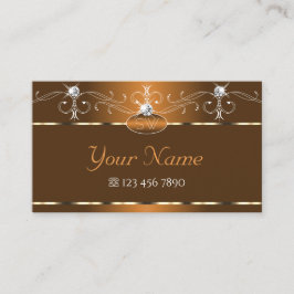 Elegant Brown Squiggles Sparkle Diamonds Monogram Visitekaartje