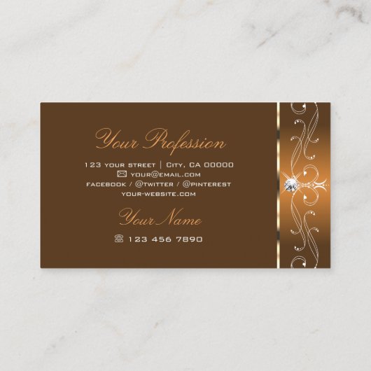 Elegant Brown Squiggles Sparkle Diamonds Ornamente Visitekaartje (Achterkant)