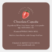 Elegant Brown Strawberry Bakery Ingredient Vierkante Sticker (Voorkant)