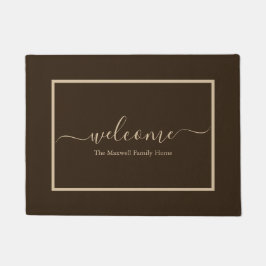 Elegant brown taupe script name welkome naam deurmat