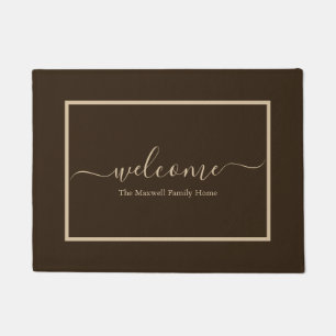 Elegant brown taupe script name welkome naam  deurmat