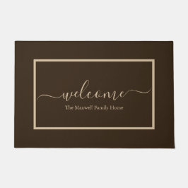 Elegant brown taupe script name welkome naam deurmat