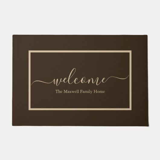 Elegant brown taupe script name welkome naam deurmat (Voorkant)