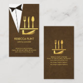 Elegant Brown Tuxedo Serving Bord Cutlery Visitekaartje (Voorkant / Achterkant)