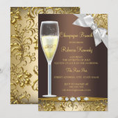 Elegant Brown White Champagne Brunch Invite Kaart (Voorkant / Achterkant)
