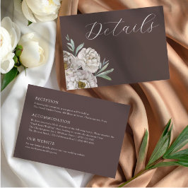 Elegant Brown & White Floral Wedding Details Informatiekaartje