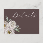 Elegant Brown & White Floral Wedding Details Informatiekaartje (Voorkant)
