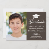 Elegant Brown White Script Photo Afstuderen Aankondiging (Voorkant)