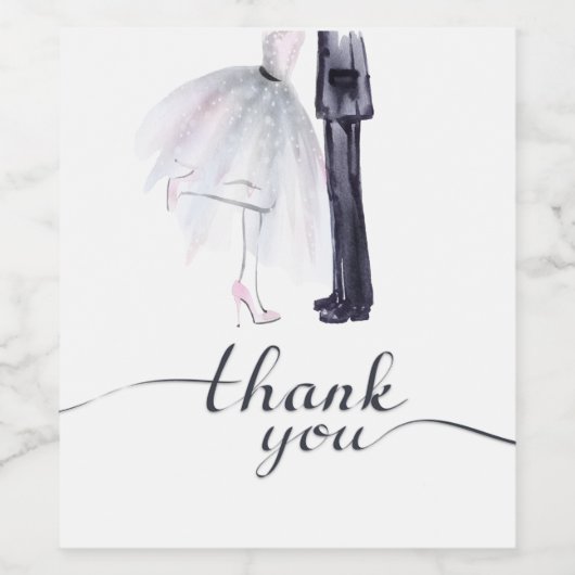 Elegant Bruid & Bruidegom Dans "Dank je" wijnlabel Wijn Etiket (Enkel label)