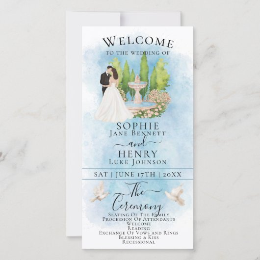 Elegant Bruid & Bruidegom Fontein Trouwprogramma (Voorkant)