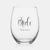 Elegant bruid grillige kalligrafie script wijnglas zonder voet (Voorkant)