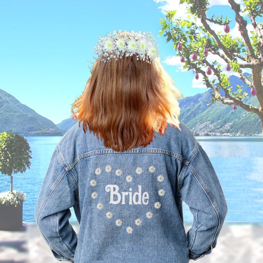 Elegant bruid hart & Daisy bloemen denim jas Jacket
