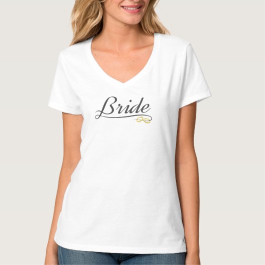 Elegant Bruid Huwelijkscalligrafie | V-hals T-shir T-shirt (Voorkant)
