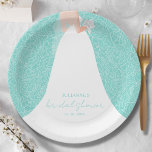 Elegant bruid Vrijgezellenfeest Papieren Bordje<br><div class="desc">Een bruid in haar trouwjurk over een witte roos op een turquoise (of elke kleur) achtergrond,  maakt een mooie toevoeging aan uw vrijgezellenfeest decor. OVEREENKOMENDE objecten in onze winkel.</div>