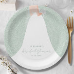 Elegant bruid Vrijgezellenfeest Papieren Bordje<br><div class="desc">Een bruid in haar trouwjurk over een witte roos op een eucalyptus groene (of elke kleur) achtergrond,  maakt een mooie toevoeging aan uw vrijgezellenfeest decor. OVEREENKOMENDE objecten in onze winkel.</div>