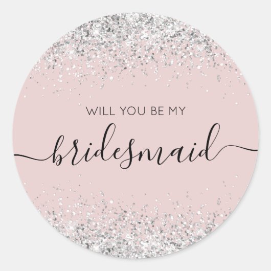 Elegant bruidsmeisje voorstel glinsterende confett ronde sticker (Voorkant)