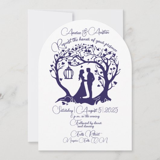 Elegant bruidspaar boom omlijst marine kaart (Voorkant)