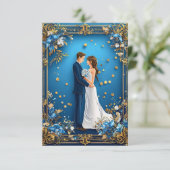 Elegant bruidspaar omarmen met bloemenLijst Kaart (Staand voorkant)