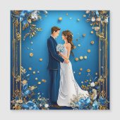 Elegant bruidspaar omarmen met bloemenLijst Magnetische Uitnodiging (Voorkant)