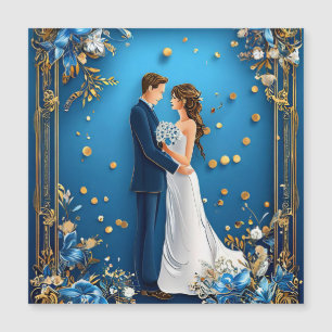 Elegant bruidspaar omarmen met bloemenLijst Magnetische Uitnodiging