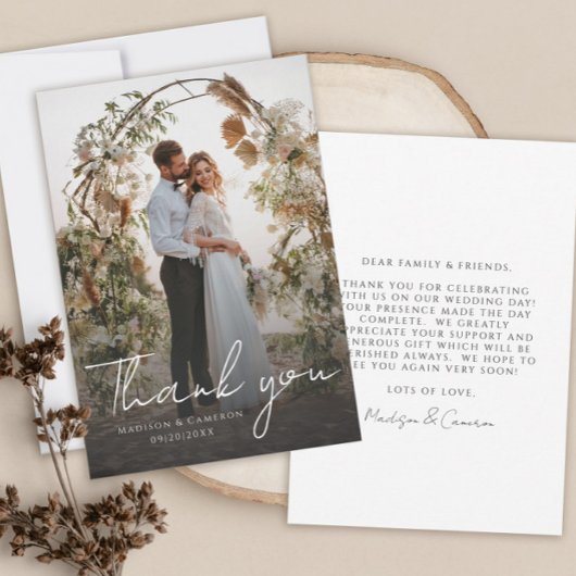 Elegant bruiloft aangepaste foto bericht bedankkaart