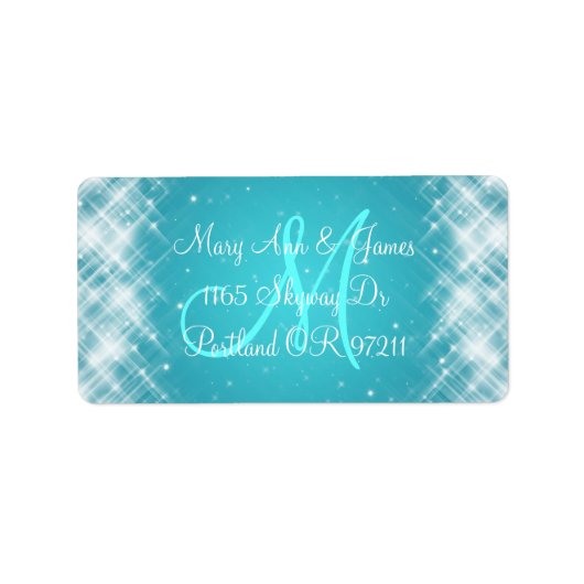 Elegant bruiloft adres Glamoureuze vonken Blauw Etiket (Voorkant)