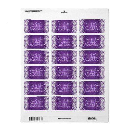 Elegant bruiloft adres Glamoureuze vonken Paarse Etiket (Full Sheet)