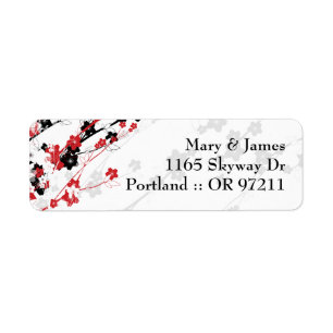 Elegant bruiloft adres Japanse bloemen rood Etiket