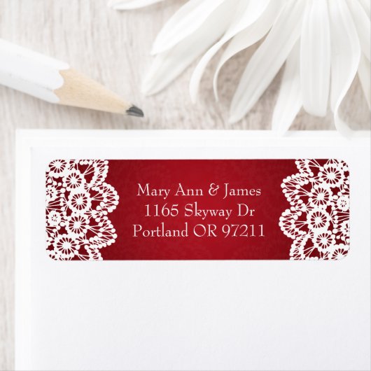 Elegant bruiloft adres  kant rood etiket (Insitu)