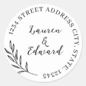 Elegant Bruiloft Adres Ronde Sticker (Voorkant)
