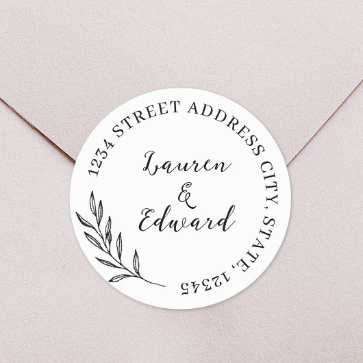 Elegant Bruiloft Adres Ronde Sticker