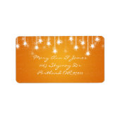 Elegant bruiloft adres Shimmering Stars Sinaasappe Etiket (Voorkant)