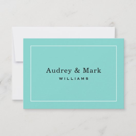 Elegant Bruiloft Aqua Blauw en Zwart Monogram Bedankkaart (Voorkant)