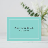 Elegant Bruiloft Aqua Blauw en Zwart Monogram Bedankkaart (Staand voorkant)