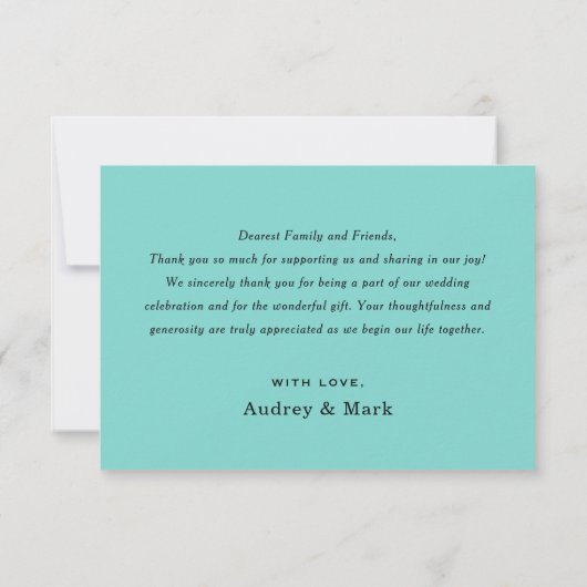 Elegant Bruiloft Aqua Blauw en Zwart Monogram Bedankkaart (Achterkant)