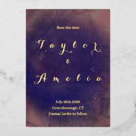 Elegant Bruiloft Bewaar de Datum Paarse Echt Folie Uitnodiging