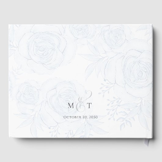 Elegant Bruiloft Blauw Bloemen Boho Groen Eenvoudi Gastenboek (Achterkant)