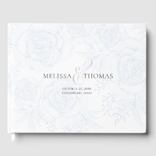 Elegant Bruiloft Blauw Bloemen Boho Groen Eenvoudi Gastenboek (Voorkant)