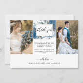 Elegant Bruiloft Blauw Waterverf Bloemen Foto Bedankkaart (Voorkant)