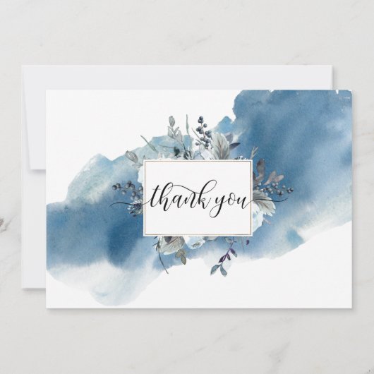 Elegant Bruiloft Blauw Waterverf Bloemen Foto Bedankkaart (Achterkant)