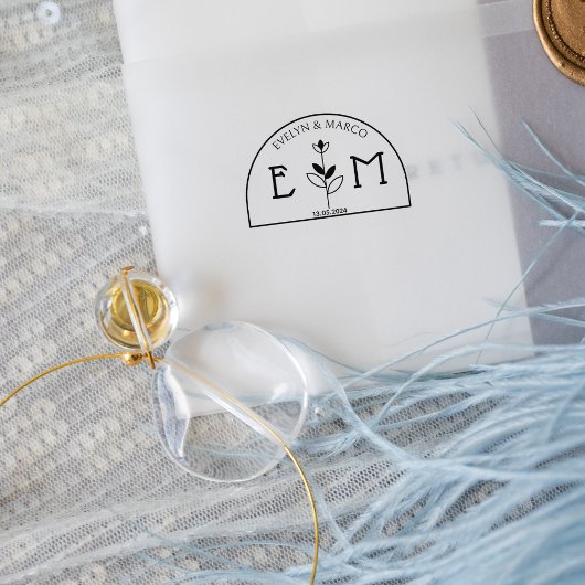 Elegant bruiloft bloem monogram rubberstempel